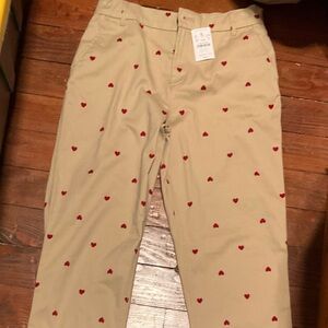 J.Crew Factory Crewcuts High-Rise Girlfriend Chino Heart-Print Pants Sz. 14